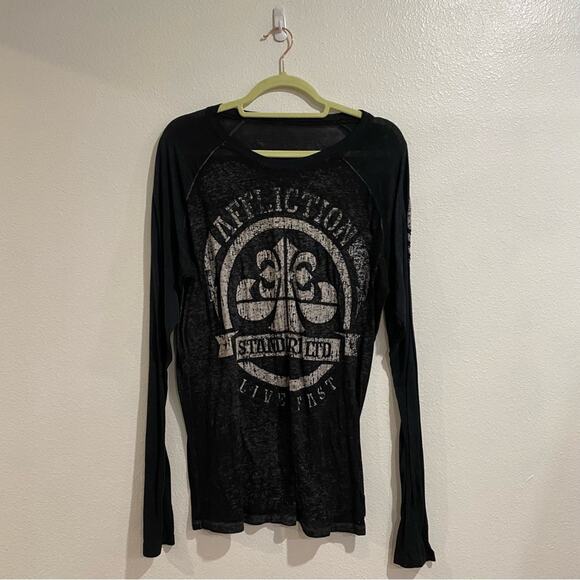 Affliction Black Lightweight Long Sleeve Burnout Tee Sz M - Picture 2 of 11